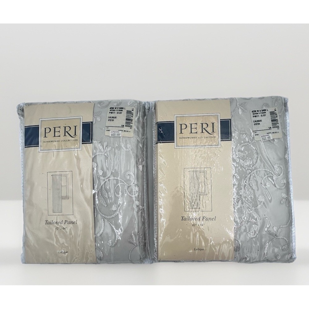 2-Peri Tailored Panel Curtain 42x84 Lalique Oyster Embroidered Double‎ Layer NIP